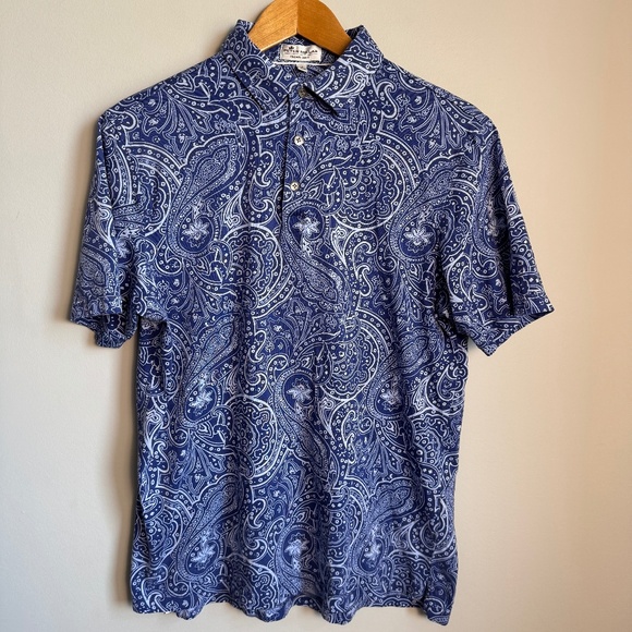 Vintage Peter Millar Crown Soft Abstract Paisley Polo Shirt Short Sleeve Blue M - Picture 1 of 13